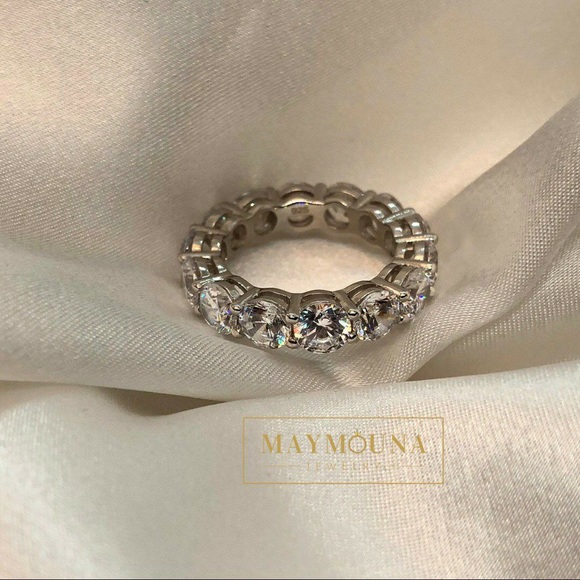 925 Sterling Silver Round Wide Full Eternity Band - Picture 9 of 13